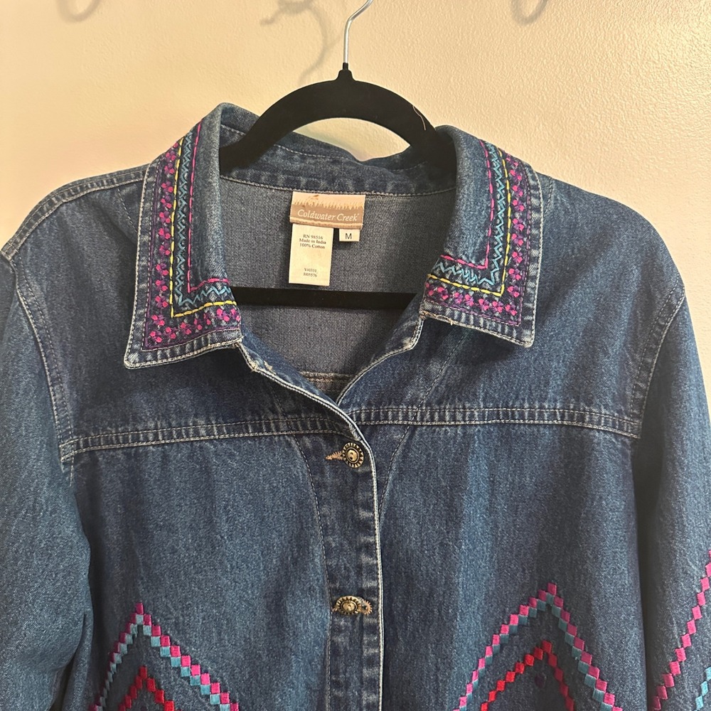 Coldwater Creek Denim Jacket Embroidered Western Button‎ Up Jean Jacket M